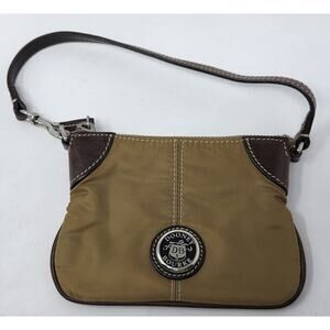 Dooney And Bourke Wristlet Zipper Pouch Small Canvas And Leather Carmel